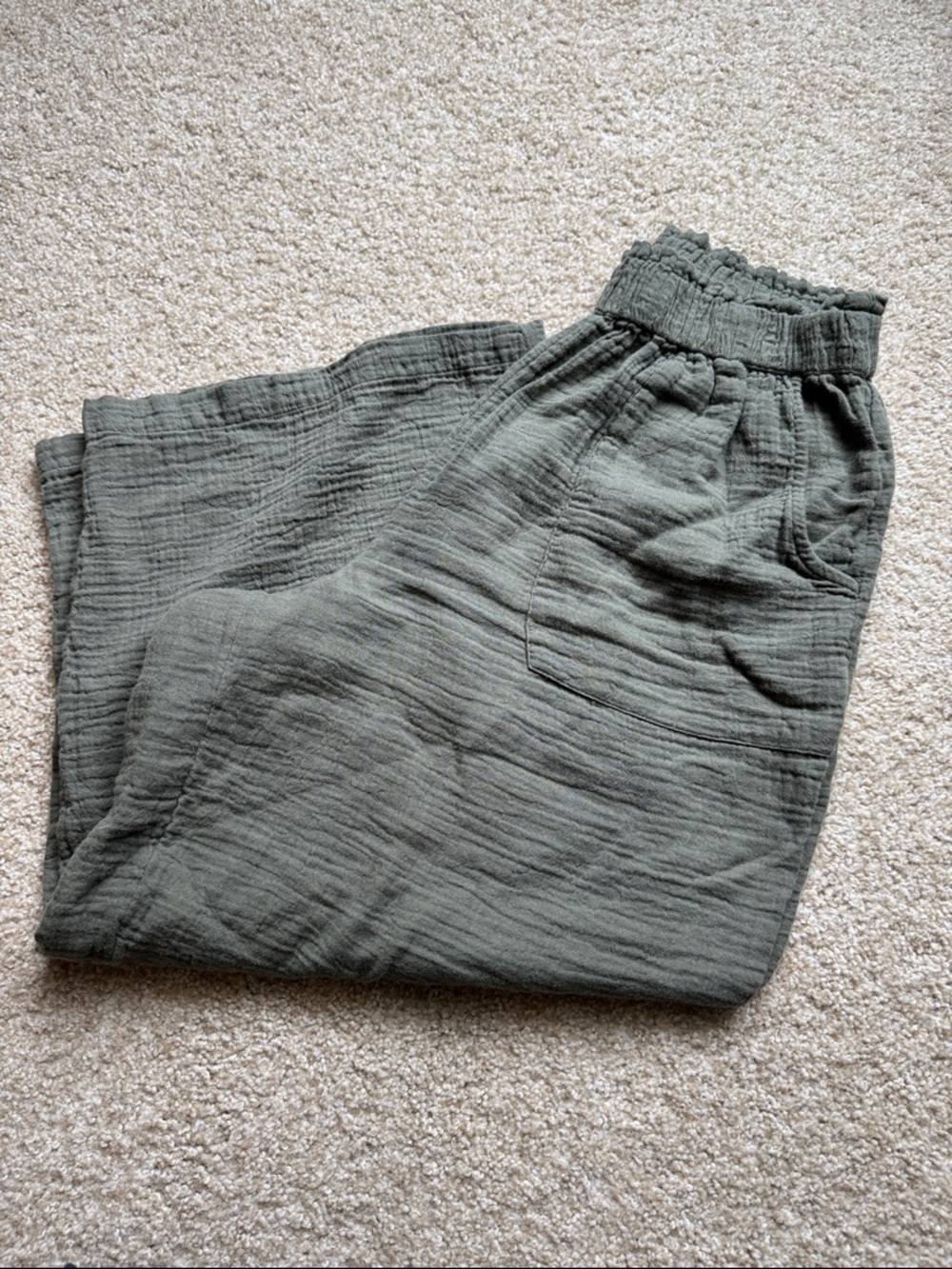 a.n.a Olive Green Wide-Leg Cotton Gauze Pants - Picture 4 of 7